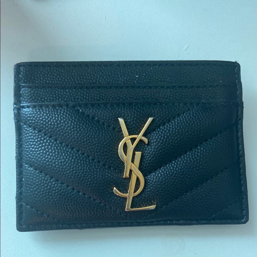 SOLD Saint Laurent Quilted Black Card Holder with Gold Logo